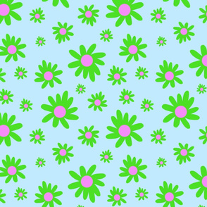 Sunny Flower Power! (green) - baby blue, medium 