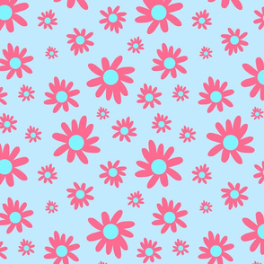 Sunny Flower Power! (pink) - baby blue, medium 