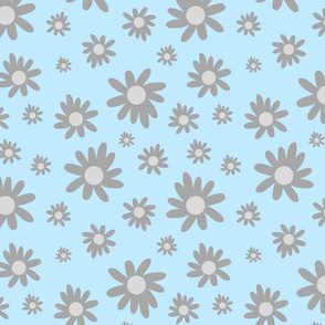 Sunny Flower Power! - greyscale on baby blue, medium 
