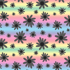 Sunny Flower Power! - dark greyscale on rainbow, medium 