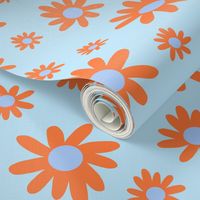 Sunny Flower Power! (orange) - baby blue, medium 