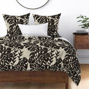 monstera and Heliconia- texture dark brown-tan 