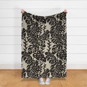 monstera and Heliconia- texture dark brown-tan 