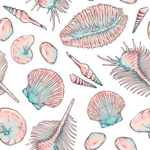 Seashells marine pattern pink blue