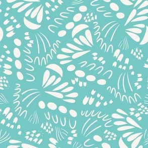 Teal Blue Organic Abstract Shapes on Cream by Sarah Price