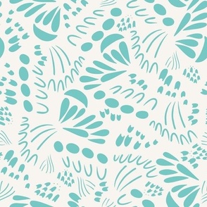 Teal Blue Organic Abstract Shapes on Cream by Sarah Price