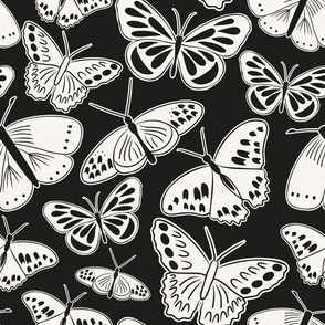 Black and White Butterflies on Black | Black and White Collection by Sarah Price