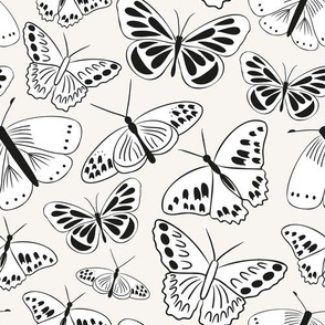 Black and White Butterflies on Cream | Black and White Collection by Sarah Price