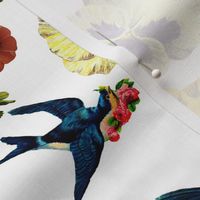 Vintage Floral Swallow - White 