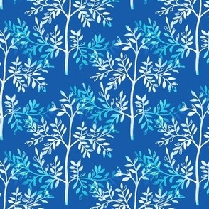 Leafy Trees in white and blue