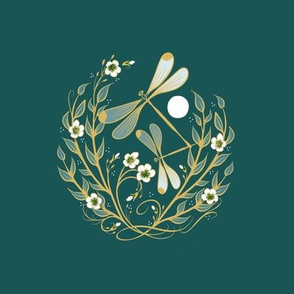 6” Embroidery Pix | Moonlight Dragonflies | Deep Cool Green