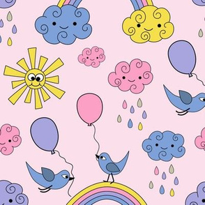 Rainbows, Smiley Clouds, Suns, Birds