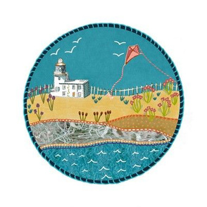 Beside the lighthouse beach scene  embroidery 