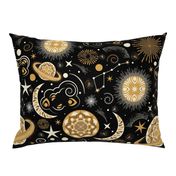 Galaxy Mandala- Bohemian Space Adventure- Goldenrod Isabelline Honey on Black- Large Scale