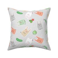 ditsy bunnies and veggies - soft gray and pastels