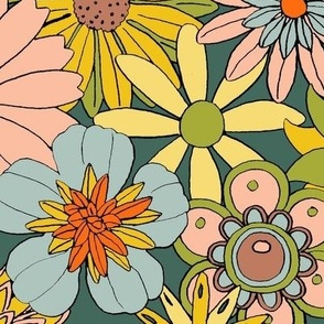 Chelsea* (Charlotte Dark Green) || vintage 60s 70s enamel pin brooch flower floral garden pastel sheet illustration spring summer