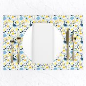 Smaller Tweety Birds and Flowers Navy Blue Yellow Gold