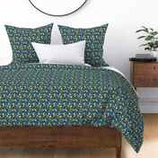 Smaller Tweety Birds and Flowers Navy Blue Yellow Gold