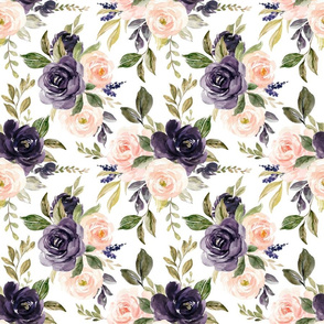 watercolor rose floral - plum and blush
