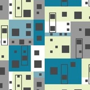 City Block of Blocks in Blue, Green