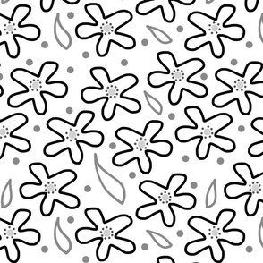 Mimi's Field of Flowers - greyscale on white 