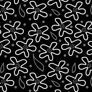 Mimi's Field of Flowers - greyscale on black 