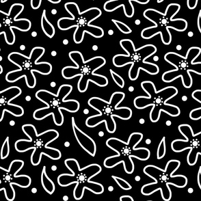 Mimi's Field of Flowers - White on black 