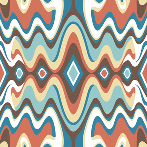 Southwestern Bohemian Liquid Mid Century Modern Waves // Cerulean, Sky Blue, Potters Clay Terra Cotta, Dark Brown, Butter Yellow, White // V3 // Formatted for Spoonflower Curtains