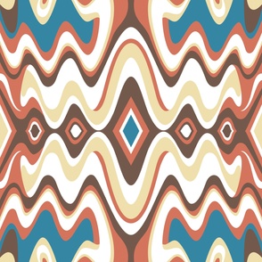 Southwestern Bohemian Liquid Mid Century Modern Waves // Cerulean, Sky Blue, Potters Clay Terra Cotta, Dark Brown, Butter Yellow, White // V4 // Formatted for Spoonflower Curtains