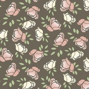 Rose Buds in Pink and Dark Gray