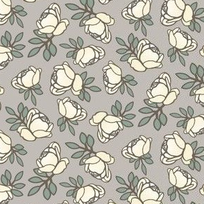 Rose Bud in French Gray and Ivory