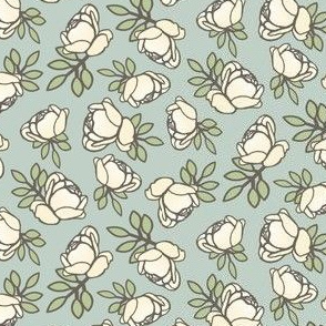 Rose Buds in Ivory and Blue