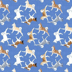 Assorted Akita Dogs on Blue Linen Look