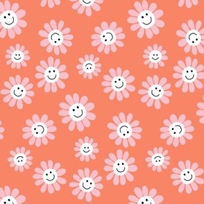 Smiley Daisy Flowers on Orange