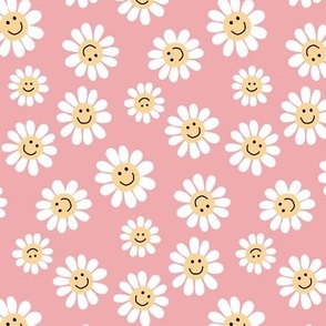 Smiley Daisy Flowers on Pink