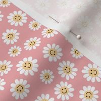 Smiley Daisy Flowers on Pink mini