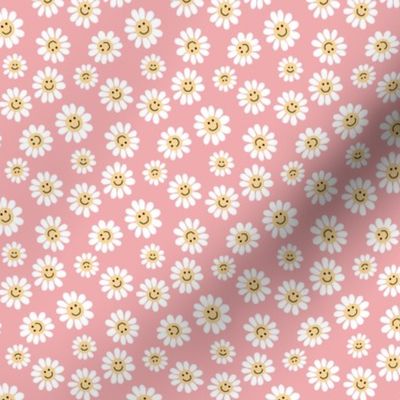 Smiley Daisy Flowers on Pink mini