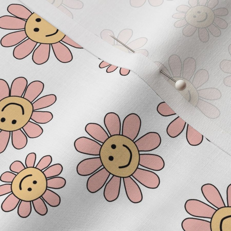Smiley Daisy Flowers in Pink Fabric | Spoonflower