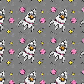 Space Cat Rocket (grey) big