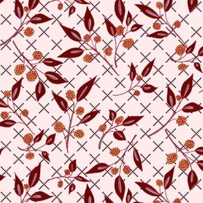 Autumn Brazenberry Clusters on Misty Pink  Lattice (#10)