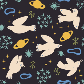 Birds Space adventure  scandinavian style vector pattern