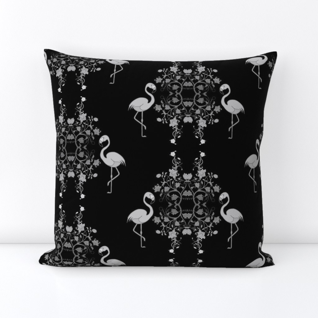 Flamingo Trellis (shimmer) - silver on black, medium 