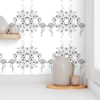 Flamingo Trellis (shimmer) - silver on white, medium 