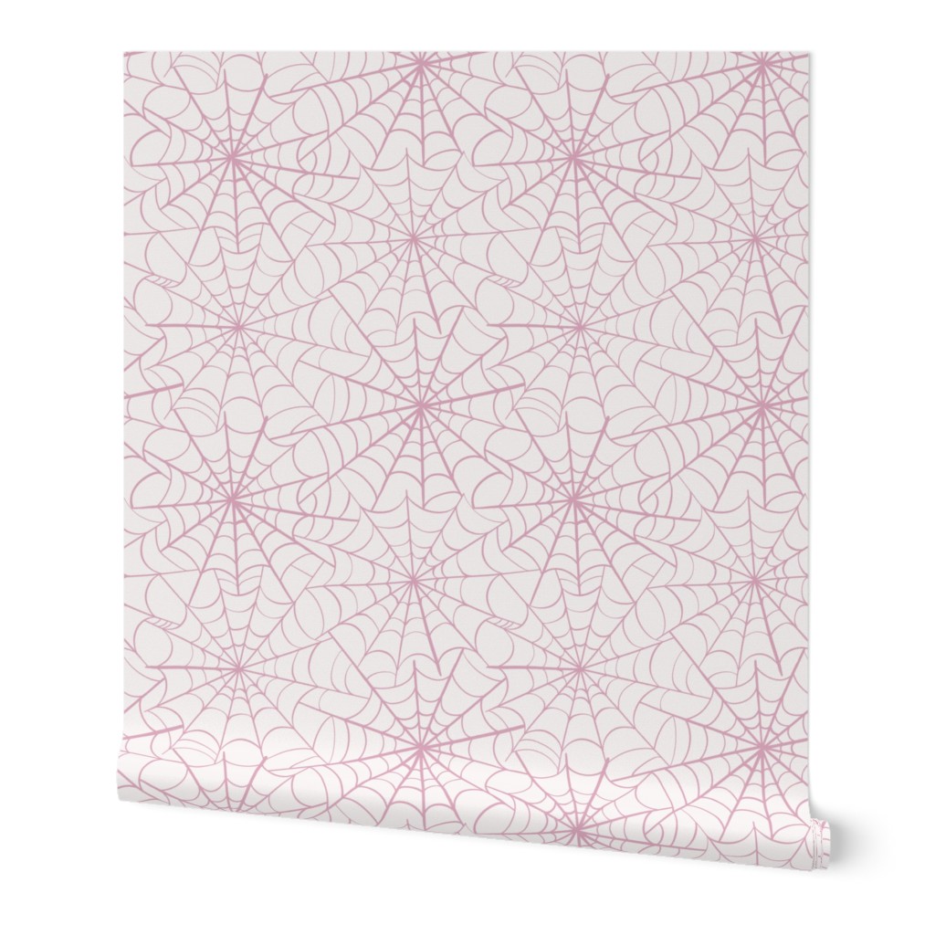 Spider web in pink on off white - halloween pattern