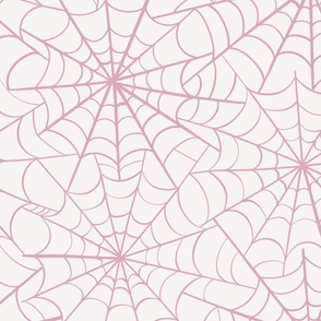 Spider web in pink on off white - halloween pattern