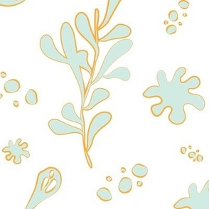 Seaweed and Planktons Light Blue and Gold
