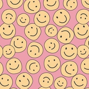 Happy Smiley Faces Yellow on Pink