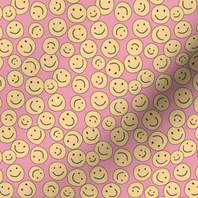 Happy Smiley Faces Yellow on Pink mini