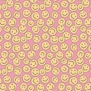 Happy Smiley Faces Yellow on Pink mini