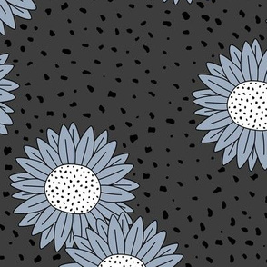 Messy sunflowers and speckles sweet boho flowers garden summer summer duck egg blue white and charcoal LARGE